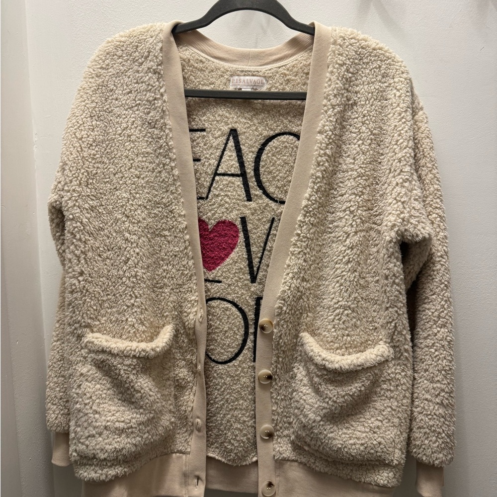 PJ Salvage Cream Sherpa Cardigan with Pockets-Size Small